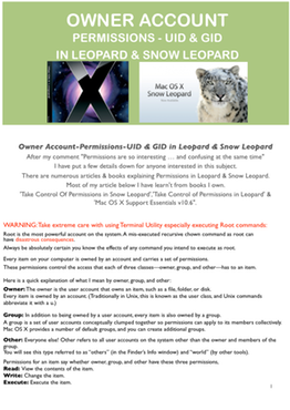 Owner Account-Permissions-UID & GID in Leopard & Snow Leopard