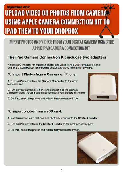 Upload Videos or Photos from Camera using Apple Camera Connection Kit to iPad then to Dropbox